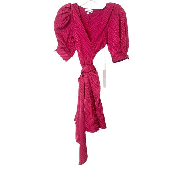 Ronny Kobo Ana Red Zebra Jacquard Wrap Satin Silk Mini Dress Size XS NWT - Picture 2 of 6